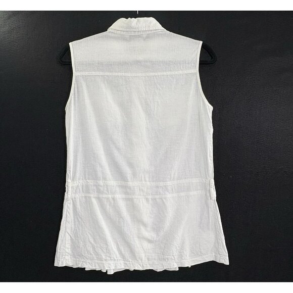 SANDRO Women Button Front Pleated Blouse Sleeveless Linen Blend Sz M White 13-3 - Picture 2 of 11